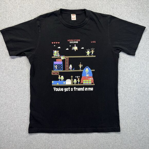 Pixar Toy Story T-Shirt Men’s Medium Black 8-Bit Buzz Woody UTGP Disney - Picture 1 of 9